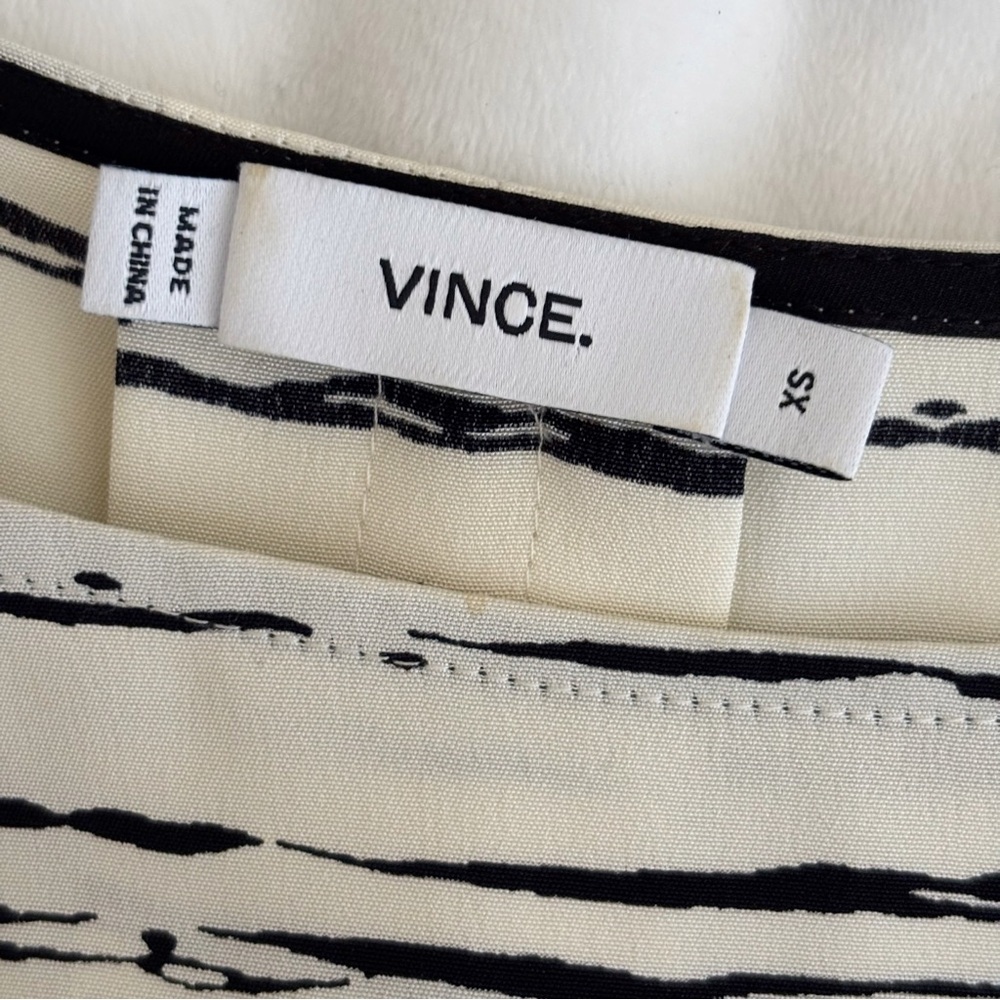 Vince White & Black Striped Silk Blouse XS Office Chic - Picture 8 of 10